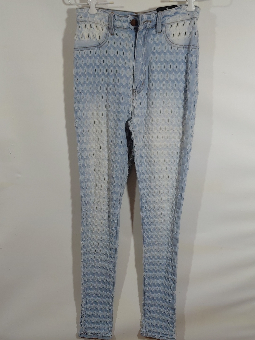 Fashion Nova Light Blue Shredded Textured Skinny Jeans Size 7
